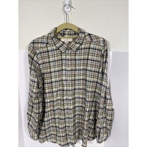 Ann Taylor LOFT Womens Flannel Button Up Plaid Long Sleeve Shirt Brown L R1